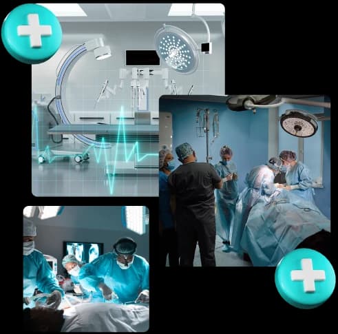 Ambulatory surgery centre operating rooms in a stacked photo collage