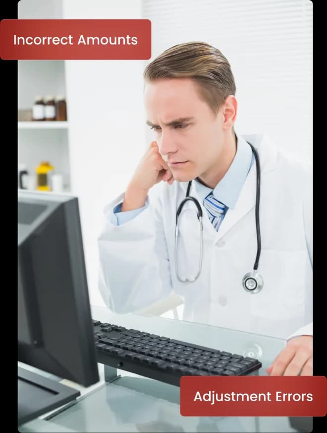 Specialist reviewing flagged payment posting errors on a dashboard