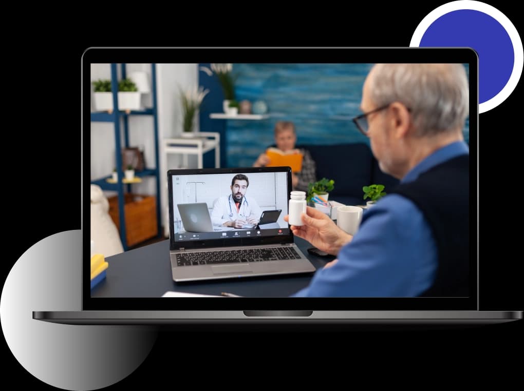 Cardiologist in a telehealth consultation reviewing heart data