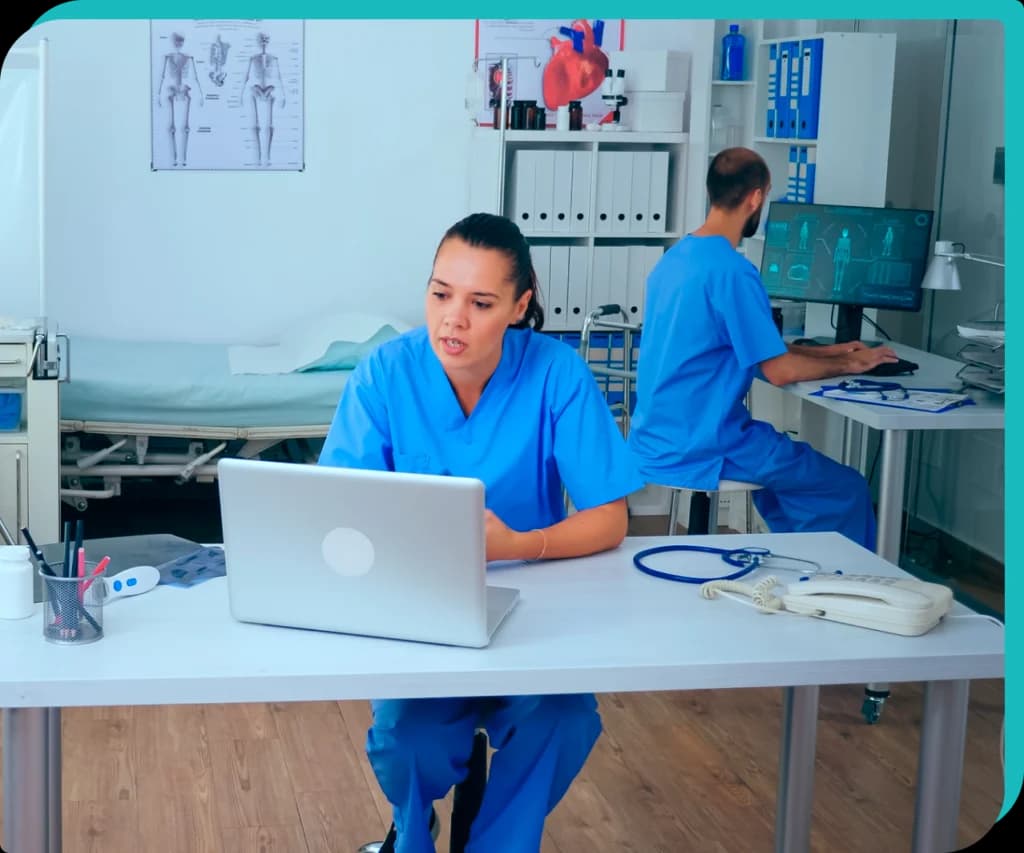 DME billing specialist reviewing payer policies alongside medical equipment