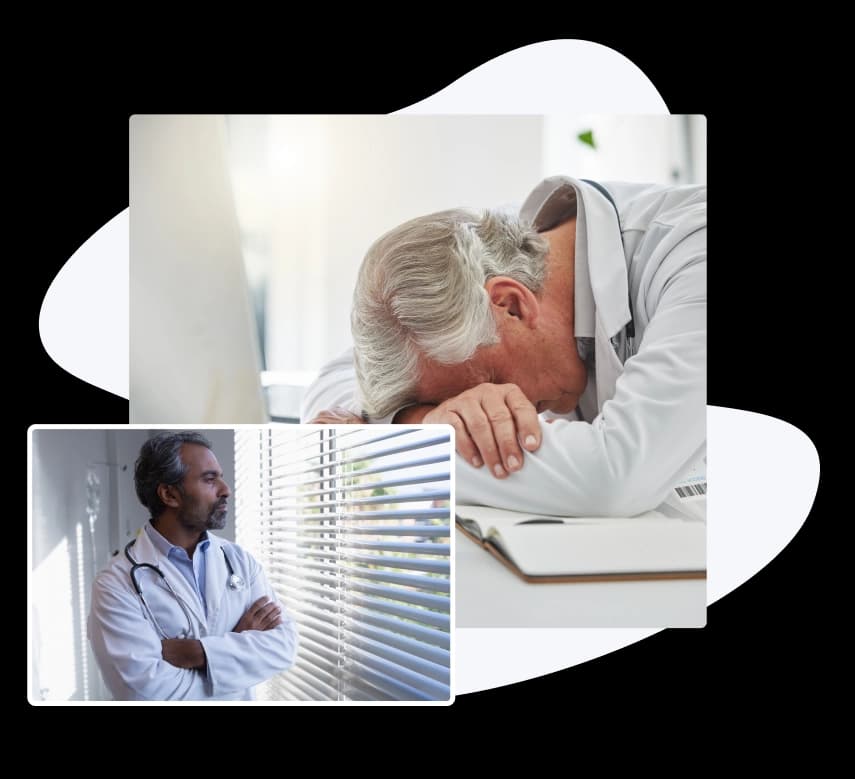 Sleep study patient wearing a CPAP mask beside a clinician reviewing billing records