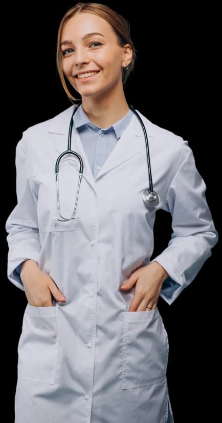 Sleep medicine billing specialist in a white coat and stethoscope