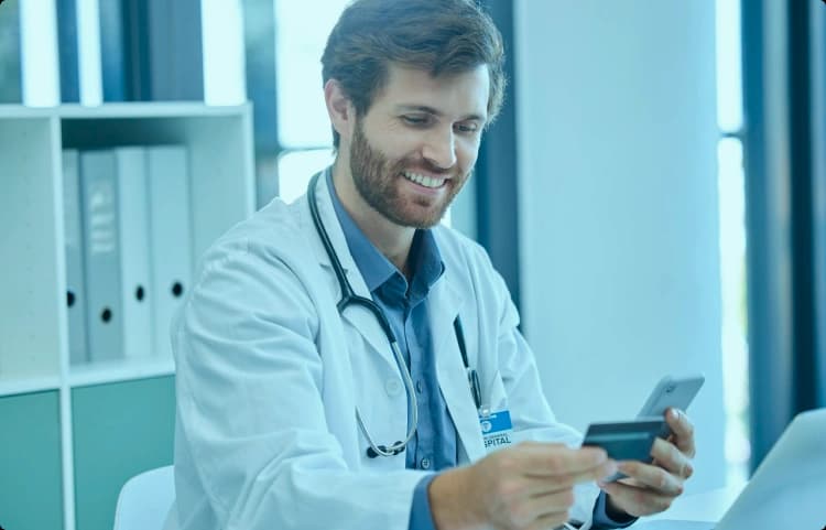 Vascular surgeon reviewing a patient's imaging study
