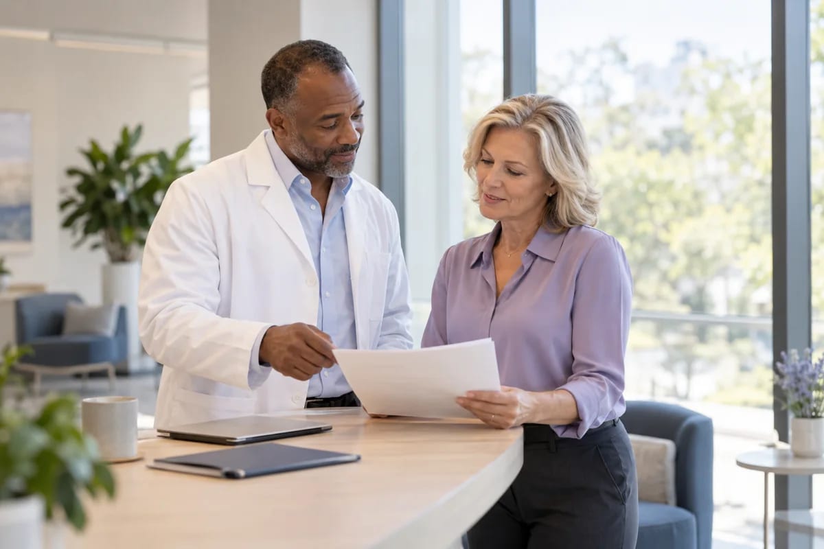 Practice administrator and physician planning together