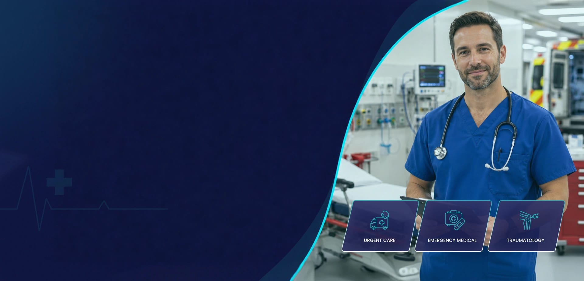 Emergency medicine physician with a tablet in a hospital emergency department