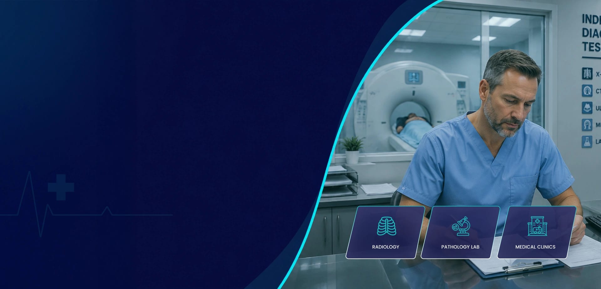 Independent diagnostic testing facility technologist at a CT scanner console