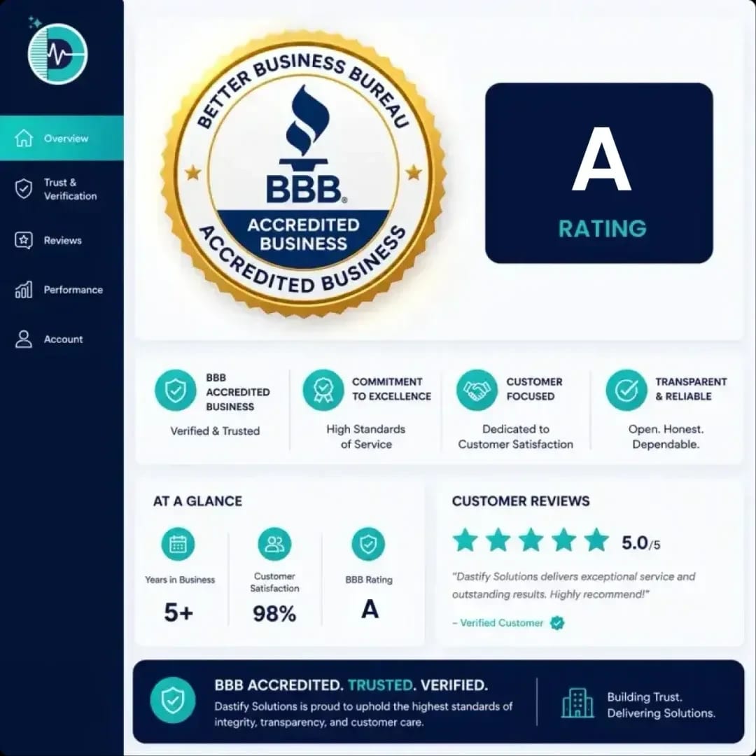 Dastify Solutions Better Business Bureau accredited business rating