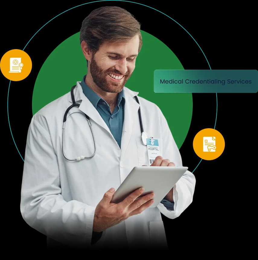 Physician reviewing provider credentialing details on a tablet