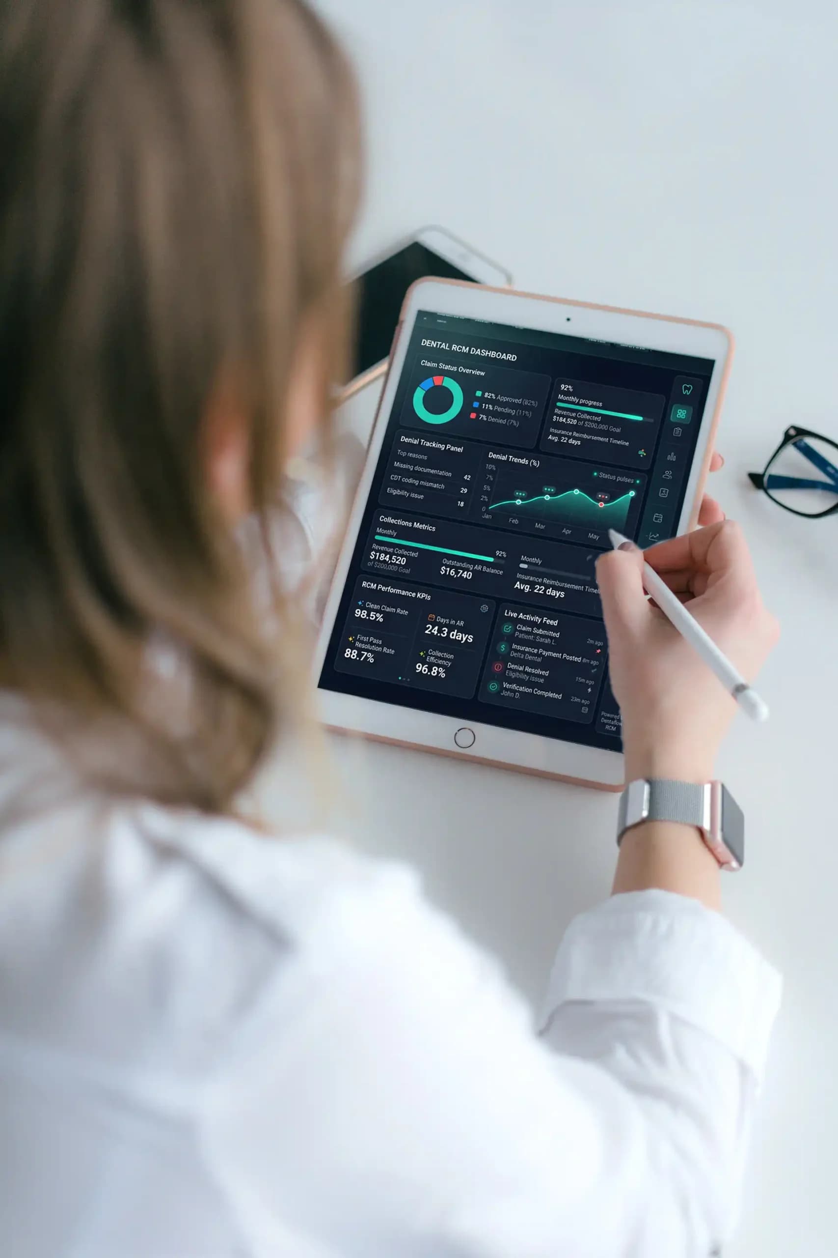 Dental revenue cycle specialists working through a practice's claim queue