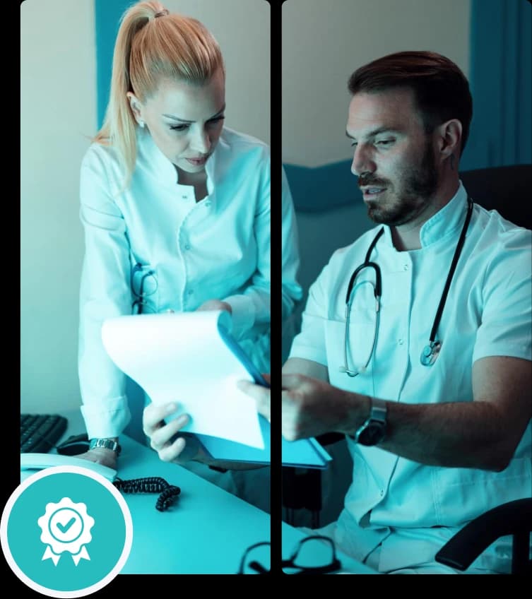 Clinicians reviewing patient charts against Medicare and Medicaid compliance rules
